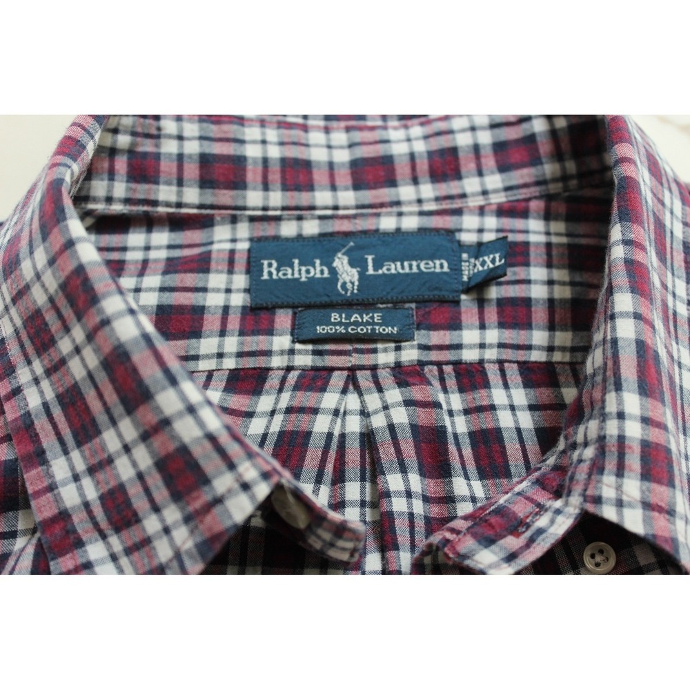 Ralph Lauren Blake Button Down Men XXL Burgundy Plaid Cotton Long Sleeve Shirt - Picture 4 of 10